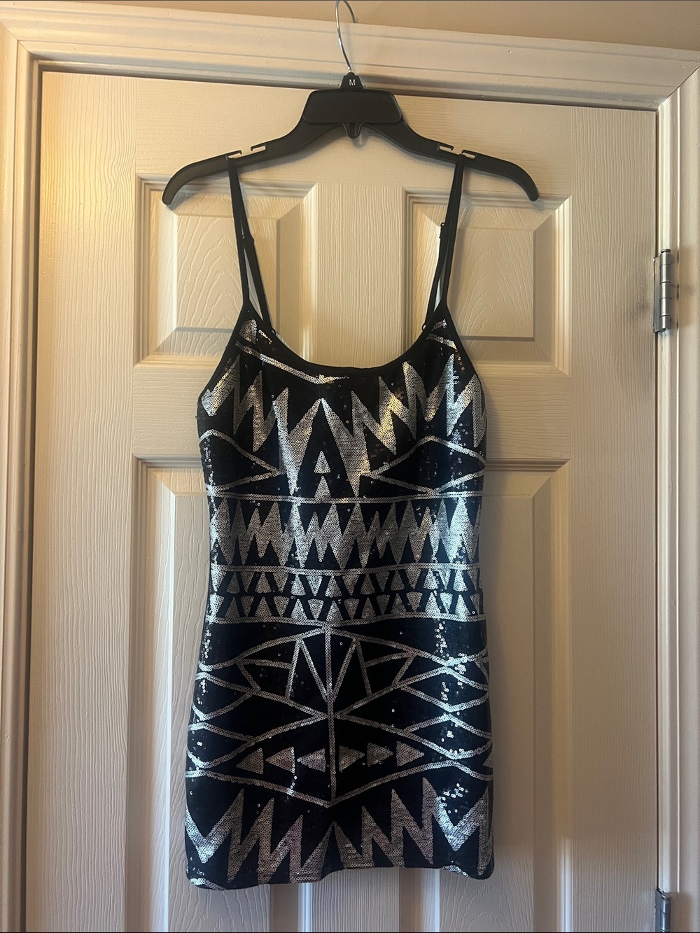 Black Sequin Geometric Camisole Top